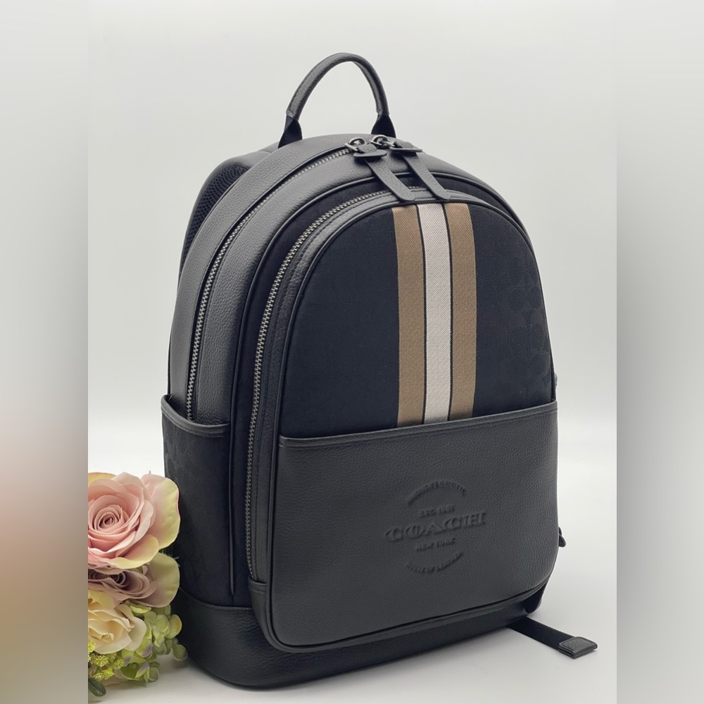 Coach Large  Backpack In Signature Jacquard With Varsity Stripe - Picture 2 of 14